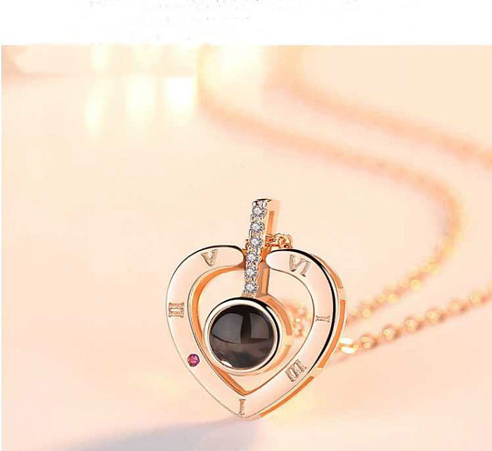 Fashion Heart Shape Stainless Steel Plating Hollow Out Inlay Zircon Pendant Necklace 1 Piece
