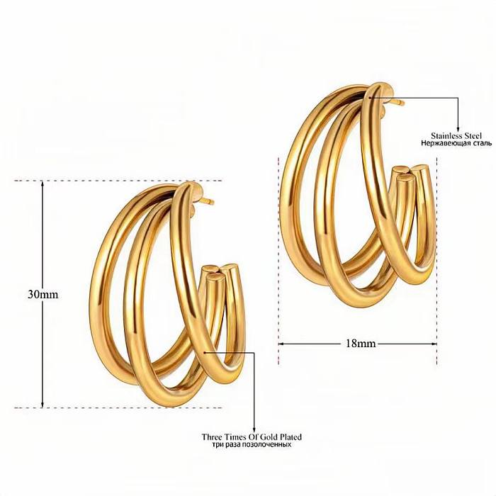 1 Pair Elegant Vintage Style Solid Color Plating Stainless Steel  18K Gold Plated Hoop Earrings