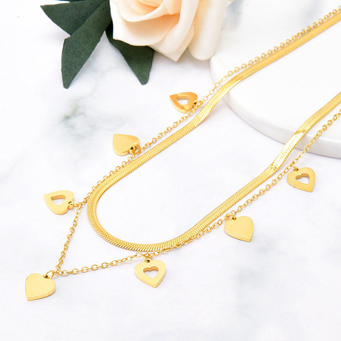 Colares em camadas banhados a ouro 24K em formato de coração elegante estilo simples