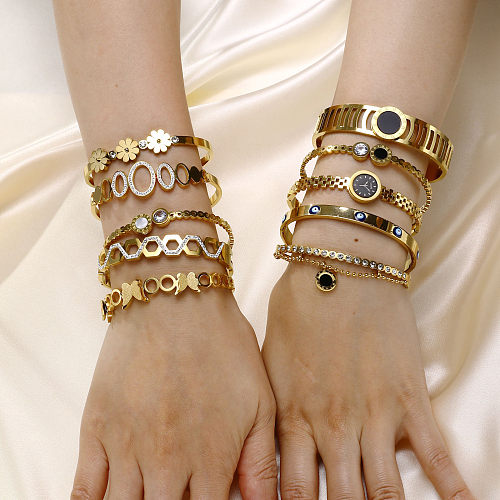 Bracelet en Zircon avec incrustation de placage en acier inoxydable géométrique Streetwear