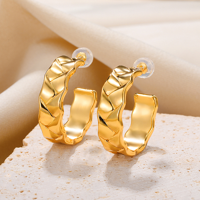 1 Pair Retro Simple Style Solid Color Plating Pleated Frill Stainless Steel  18K Gold Plated Earrings