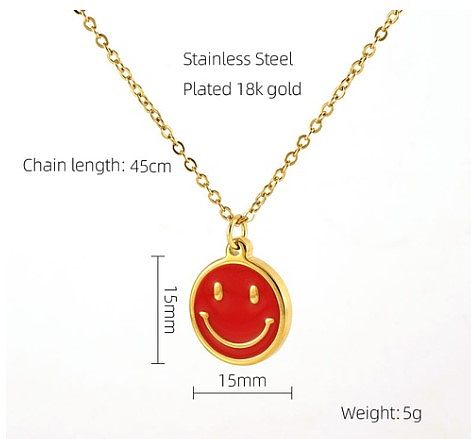 Großhandel Halskette mit Anhänger im koreanischen Stil, Smiley-Gesicht, Edelstahl, 18 Karat vergoldet