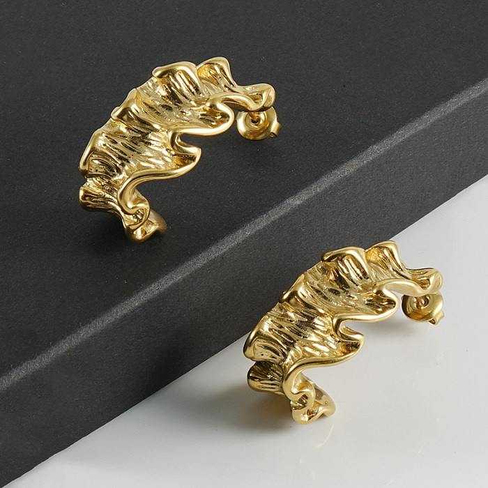 1 par de brincos de orelha banhados a ouro 18K em forma de C estilo clássico simples e irregular