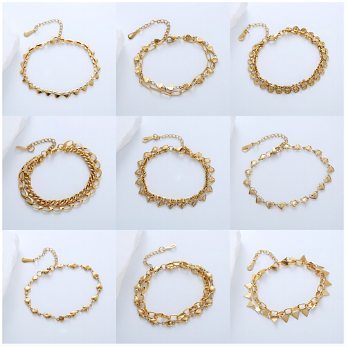 Bracelets plaqués or 18 carats en acier inoxydable en forme de cœur triangulaire de style simple et décontracté