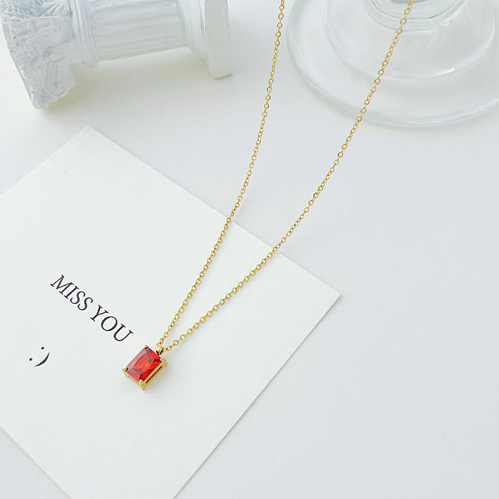 Elegant Square Stainless Steel  Plating Rhinestones Pendant Necklace