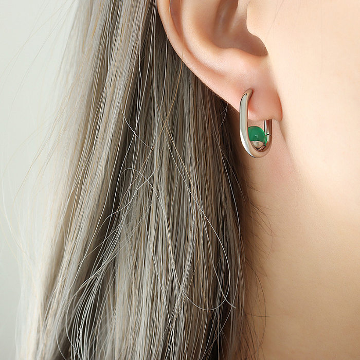 Modische Ohrringe aus geometrischem Edelstahl mit künstlichen Perlen und Natursteinen, 1 Paar
