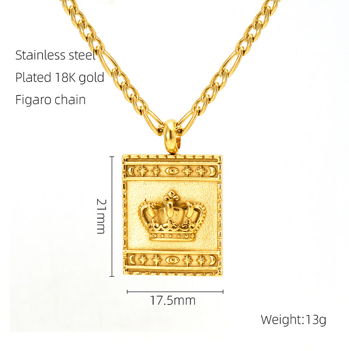 Estilo moderno arco-íris formato de coração coroa chapeamento de aço inoxidável colar com pingente banhado a ouro 18K