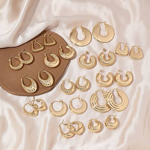 Boucles d'oreilles en acier inoxydable plaqué or 1 carats, 18 paire, Style Simple, couleur unie, géométrique, demi-cercle, placage