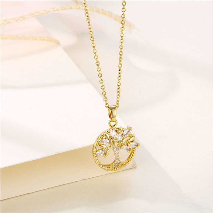 Simple Style Tree Stainless Steel  Plating Inlay Zircon Necklace