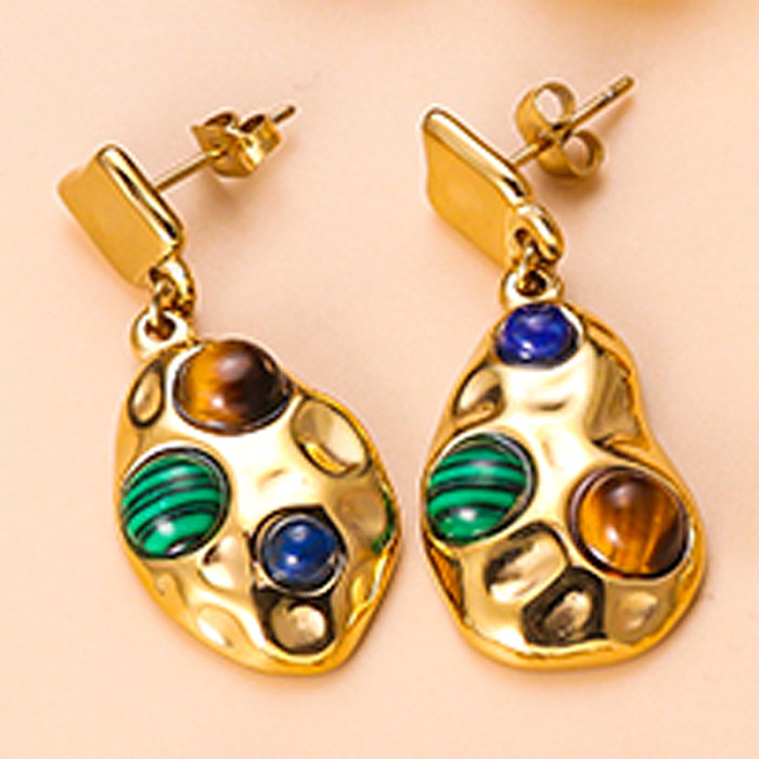 1 paire de boucles d'oreilles pendantes plaquées or 18 carats, Style rétro Simple, incrustation de strass en acier inoxydable en forme de C