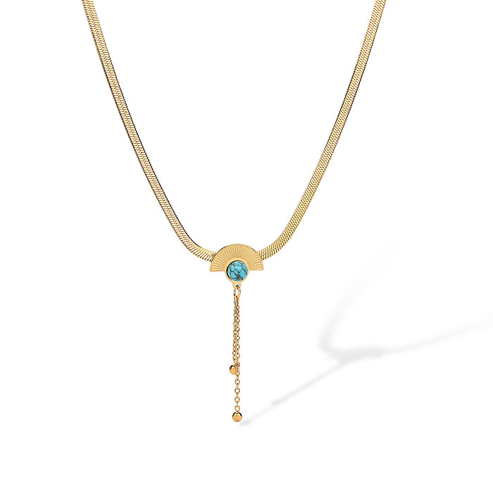 Simple Style Commute Geometric Stainless Steel Plating Inlay Turquoise 18K Gold Plated Three Layer Necklace