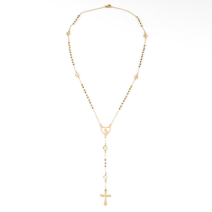 Ethnic Style Cross Stainless Steel  Beaded Plating Pendant Necklace