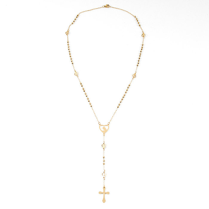 Collier pendentif en acier inoxydable avec croix de style ethnique et placage de perles