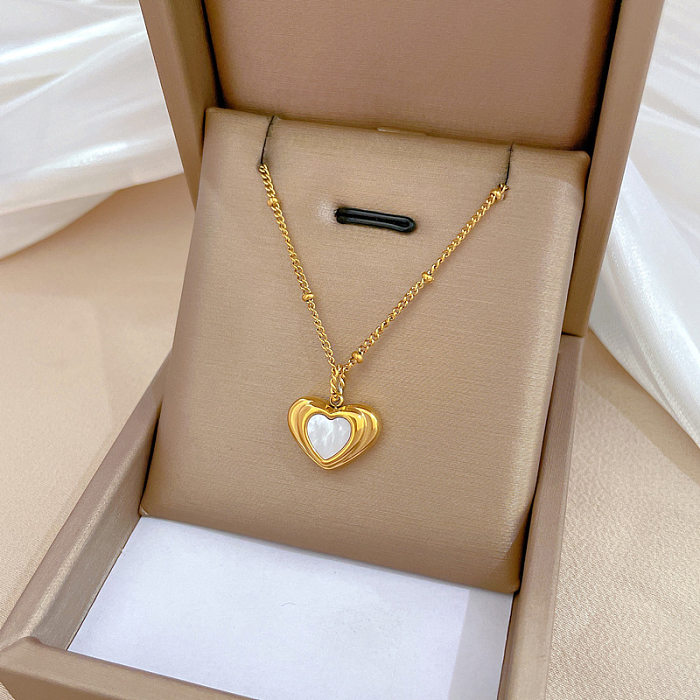 Sweet Heart Shape Stainless Steel Plating Inlay Shell Pendant Necklace