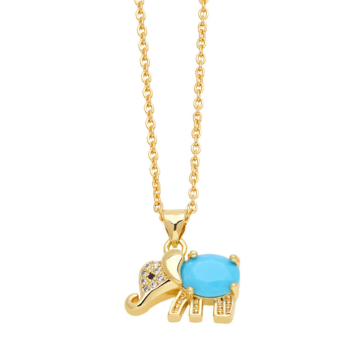 Süße Elefanten-Anhänger-Halskette aus Edelstahl mit Kupferbeschichtung und Zirkon-18-Karat-Vergoldung