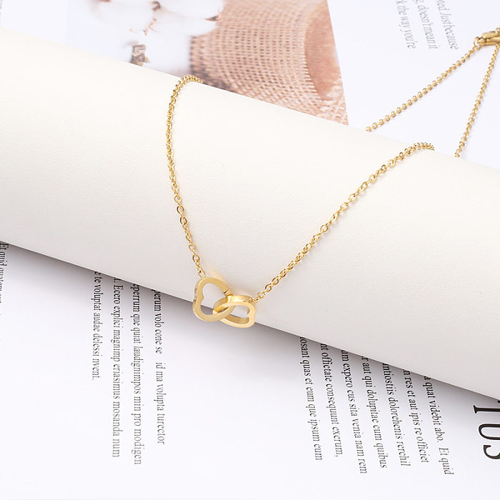Elegant Heart Shape Stainless Steel Plating 14K Gold Plated Pendant Necklace