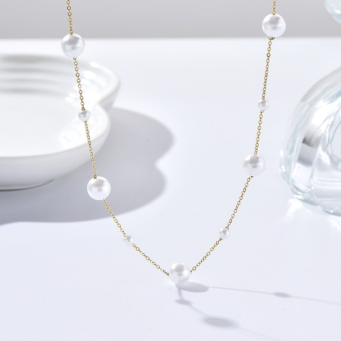 Luxurious Geometric Stainless Steel  Pendant Necklace Tassel Pearl Stainless Steel  Necklaces 1 Piece