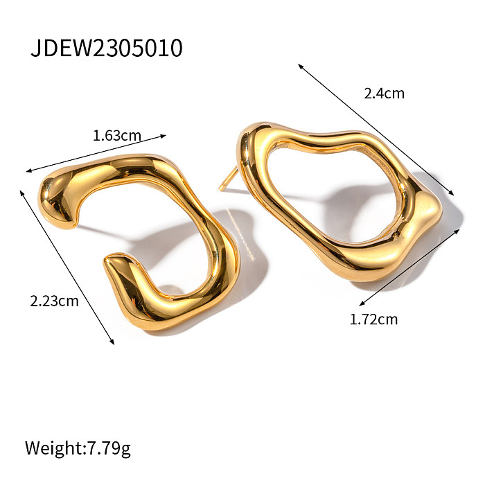 1 Pair IG Style Asymmetrical Plating Stainless Steel  18K Gold Plated Ear Studs