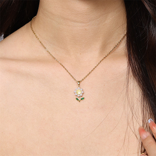Elegante, niedliche Pendler-Blume, Edelstahl, Messing, 18 Karat vergoldet, künstliche Perlen-Anhänger-Halskette in großen Mengen
