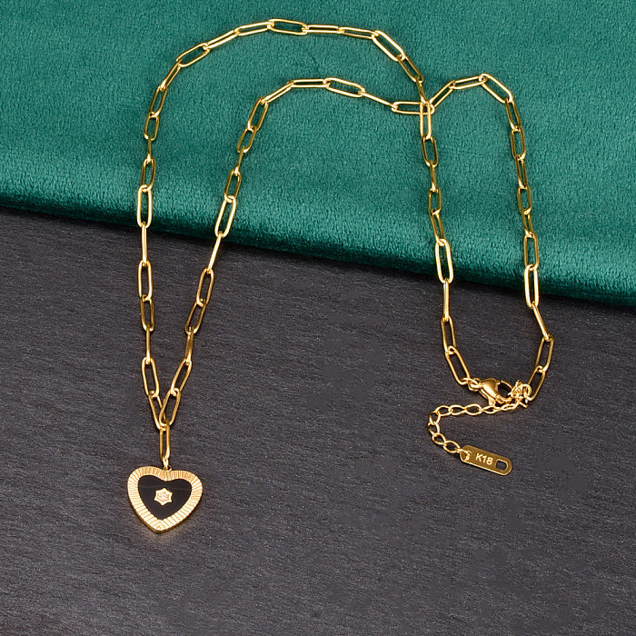 Casual Heart Shape Stainless Steel 18K Gold Plated Pendant Necklace In Bulk