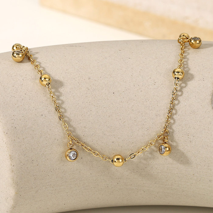 Fashion 14K Gold-plated Five Small Zircon Tassel Stainless Steel Bracelet