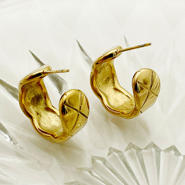 1 paire de clous d'oreilles en forme de losange en forme de C, Style rétro Simple, sculpture en acier inoxydable plaqué or