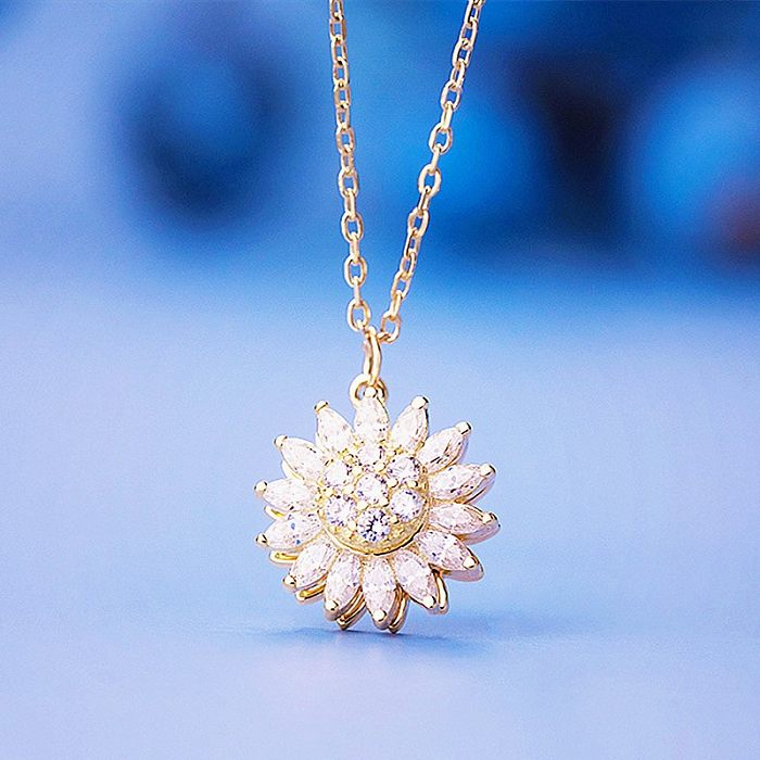 Fashion Simple Style Flower Stainless Steel Plating Flowers Zircon Necklace