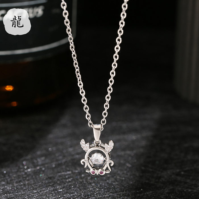 Formal Animal Stainless Steel Copper Inlay Zircon Pendant Necklace