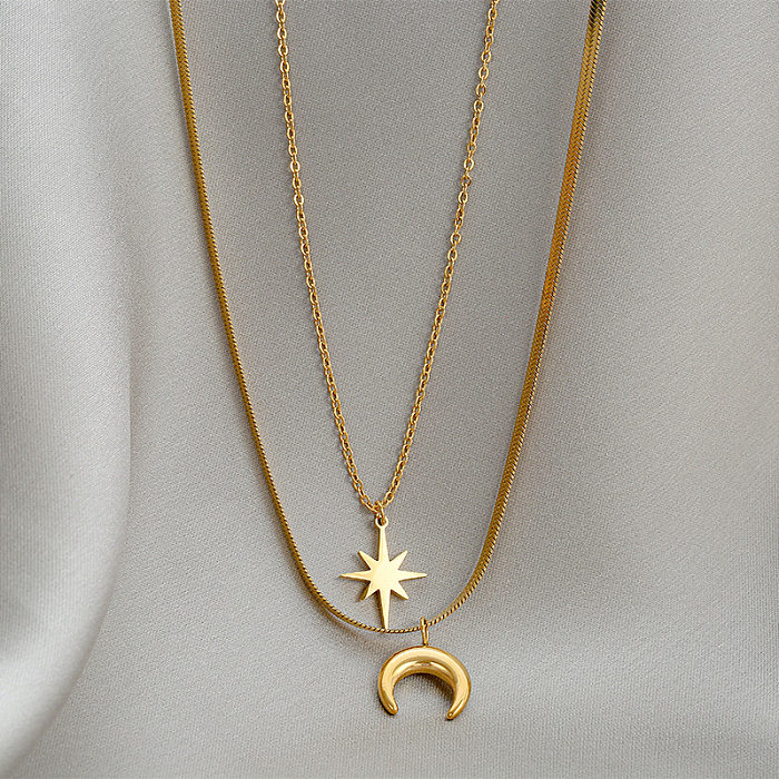 Modische Stern-Mond-Halskette aus Edelstahl, 1 Stück