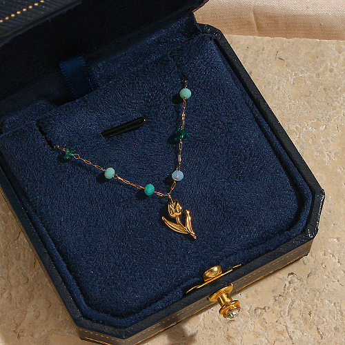 Fashion Flower Stainless Steel  Necklace Inlay Beads Stainless Steel  Necklaces