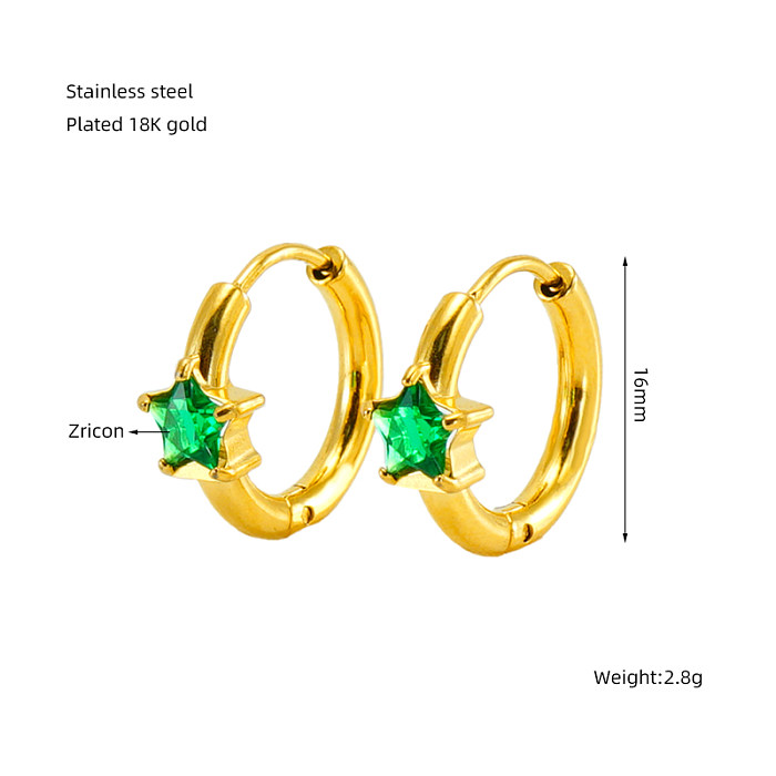 1 Paar elegante Retro-Sternplattierungs-Inlay-Ohrringe aus Edelstahl mit Zirkon und 18-Karat-Vergoldung