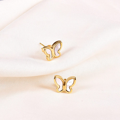 Fashion Butterfly Stainless Steel Plating Inlay Shell Ear Studs 1 Pair