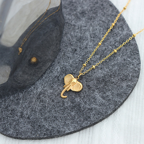 Thai Ins Style Stainless Steel Casting Elephant Pendant Necklace Creative Personalized Three-Dimensional Elephant Pendant Colorfast Jewelry