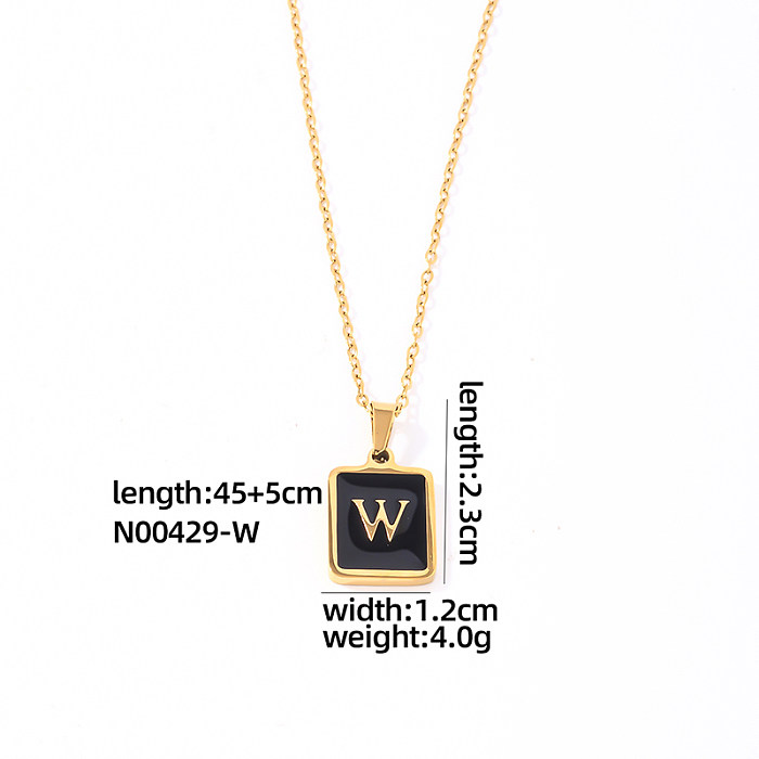 Collier avec pendentif en coquillage plaqué or, lettre rectangulaire de Style Simple, en acier inoxydable, en vrac