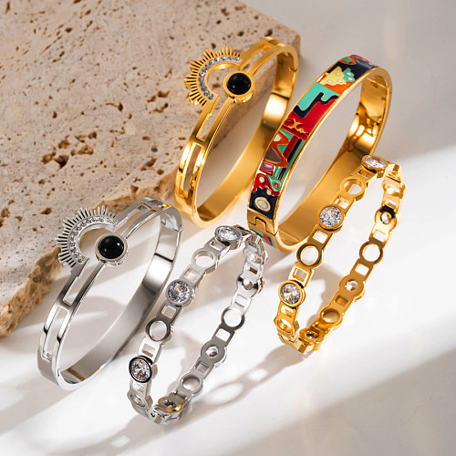 Bracelet rond en acier inoxydable plaqué or et Zircon, Style INS, vente en gros