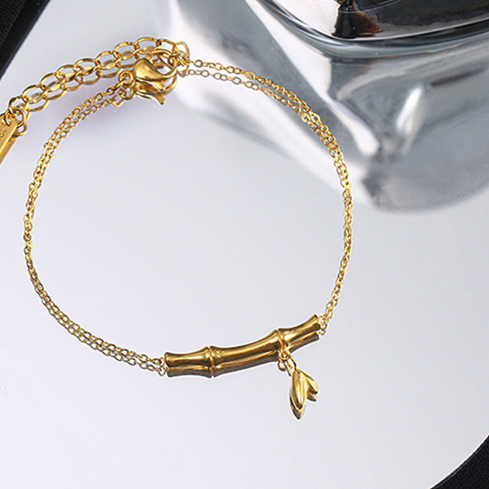Simple Style Bamboo Titanium Steel Plating Gold Plated Bracelets
