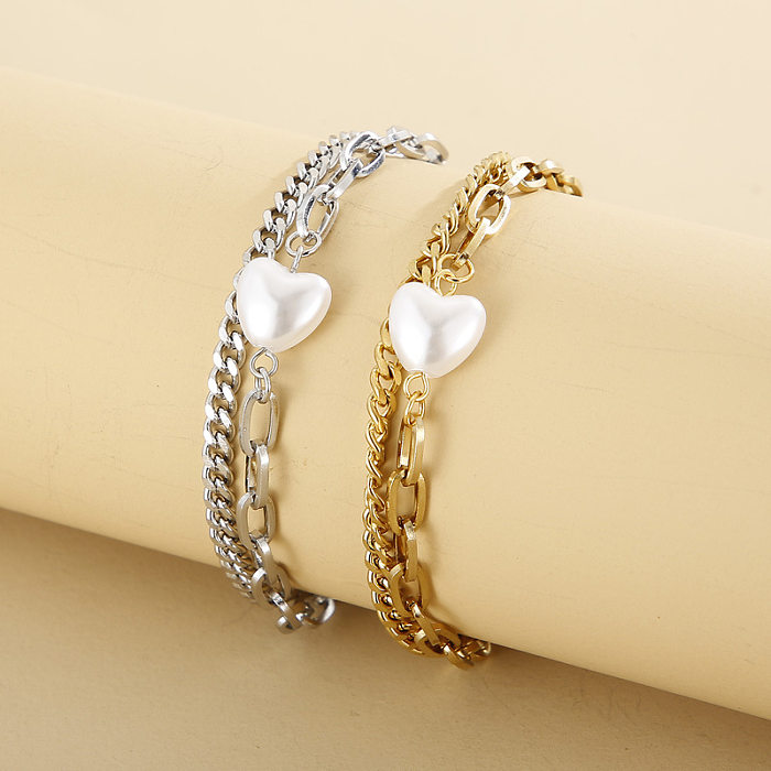 Stainless Steel Heart Shape Shell Double Layer Bracelet Wholesale Jewelry jewelry