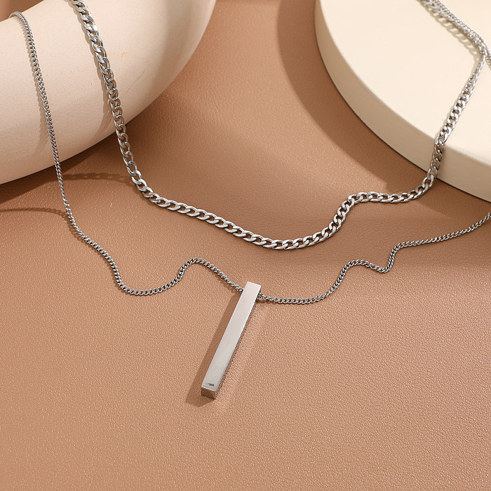 Elegant Simple Style Streetwear Rectangle Stainless Steel  Layered Double Layer Necklaces