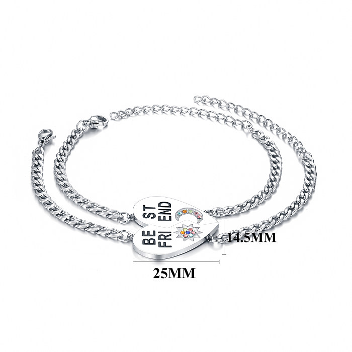Simple Style Classic Style Heart Shape Stainless Steel Zircon Bracelets In Bulk