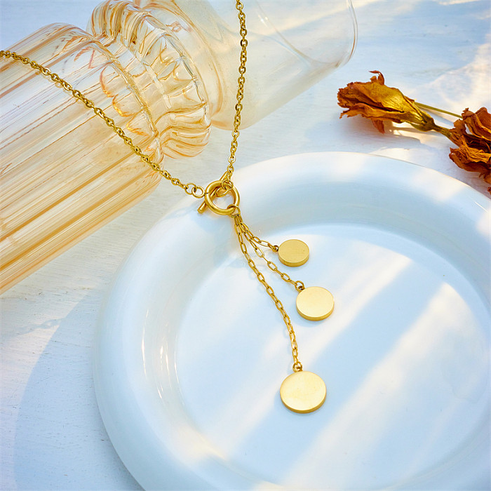 Elegant Shiny Tassel Stainless Steel Plating 18K Gold Plated Necklace