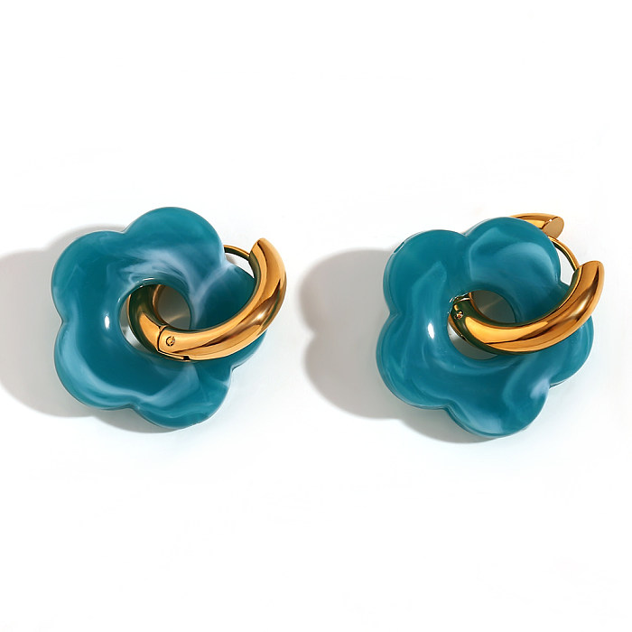 1 par básico doce estilo clássico flor chapeamento aço inoxidável arílico 18K brincos banhados a ouro