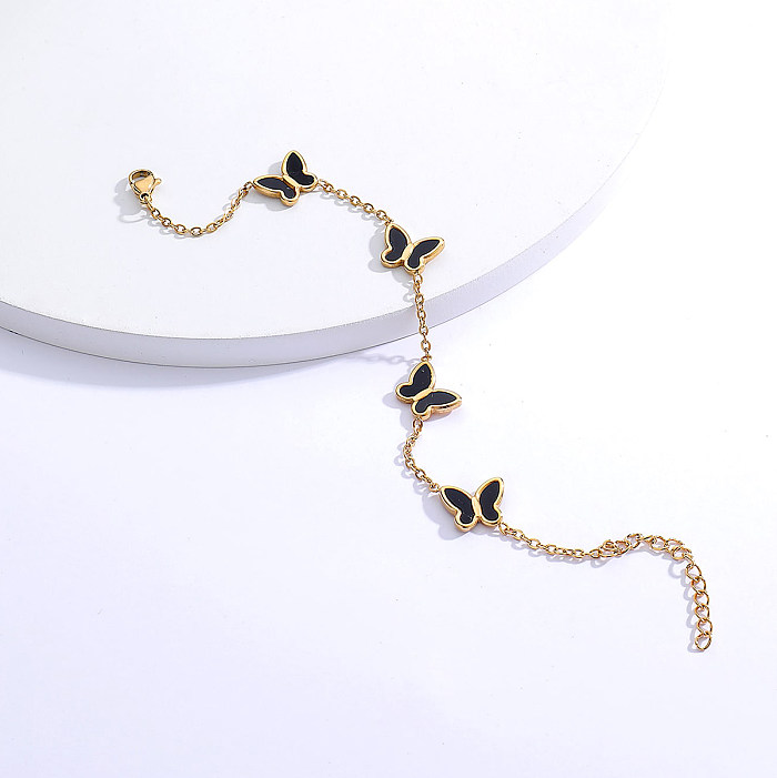 Pulsera de mariposa de oro de 18 quilates electrochapada de acero inoxidable simple de moda
