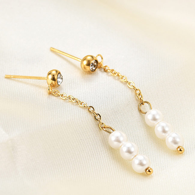 Neue Art-Edelstahl-18K Gold überzogene eingelegte Zirkon-Perlen-Ketten-Anhänger-Ohrringe