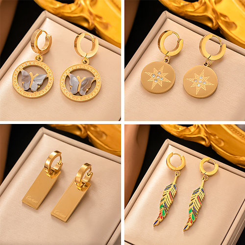 1 Paar elegante Tropfenohrringe mit Sternblättern, Schmetterlingen, Emaille-Beschichtung, Inlay aus Edelstahl mit künstlichen Diamanten