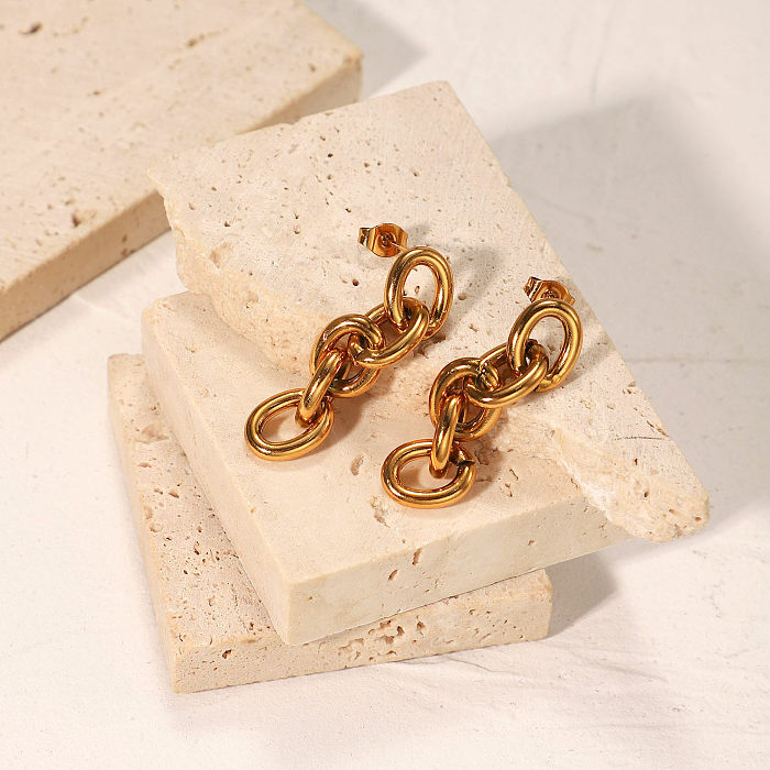 Brincos de corrente longa de aço inoxidável banhados a ouro 18k da moda europeia e americana