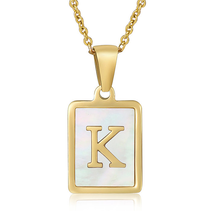 Style Simple Lettre Acier Inoxydable Plaqué Acier Incrustation Coquille Pendentif Collier 1 Pièce