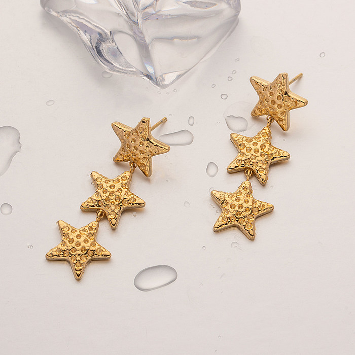 1 paire de boucles d'oreilles pentagramme Style Vintage Simple, plaqué couleur unie, en acier inoxydable plaqué or 18 carats