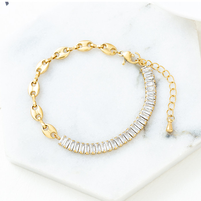 Pulseras de circón de concha de perlas artificiales chapadas en oro de acero inoxidable geométrico retro 1 pieza