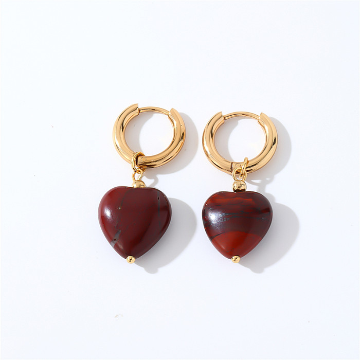 1 paire décontracté doux Style Simple coeur forme placage incrustation en acier inoxydable Zircon boucles d'oreilles