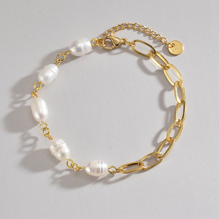 1 Piece Elegant Geometric Stainless Steel Imitation Pearl Bracelets